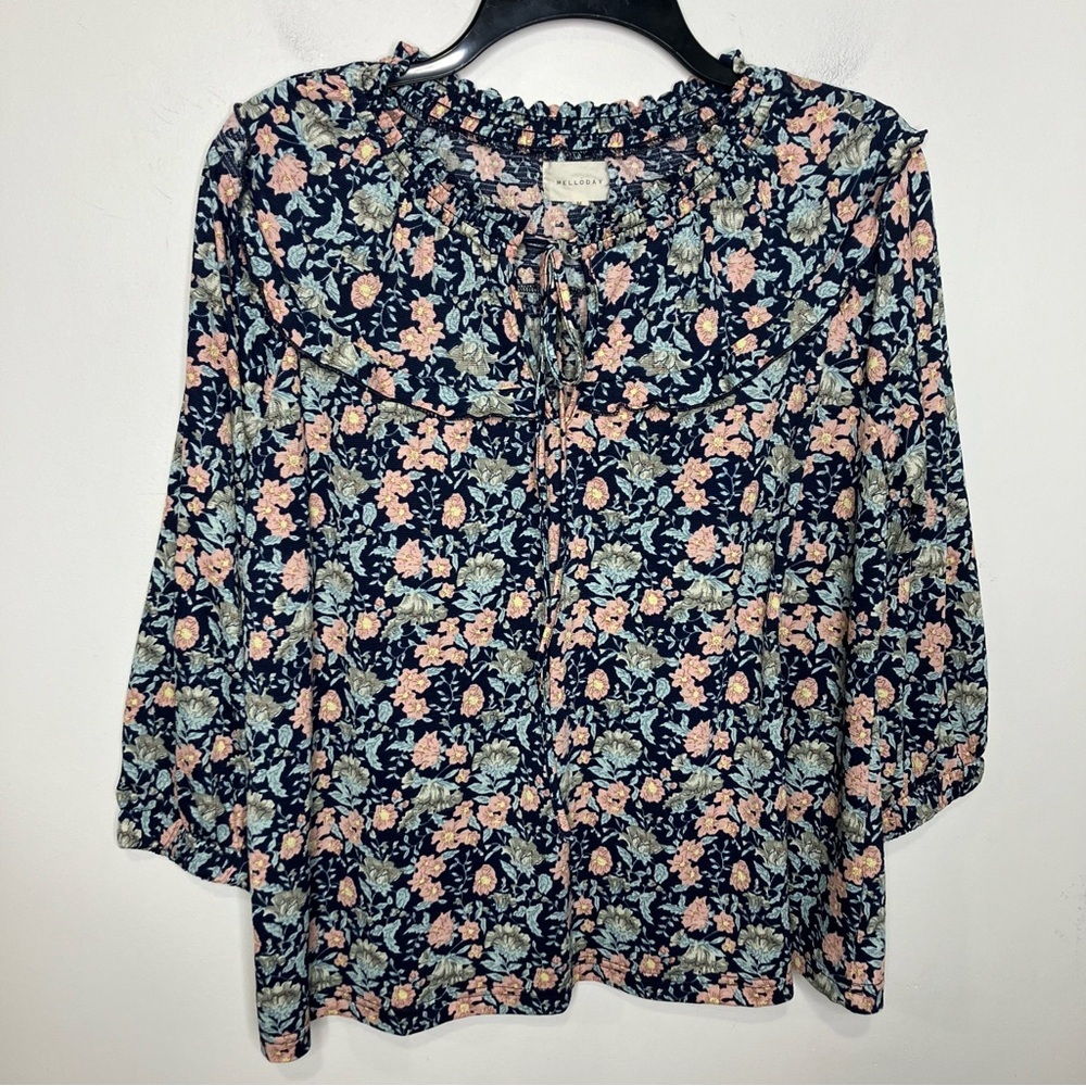 Melloday floral 3/4 sleeve pinafore blouse women’s size‎ medium